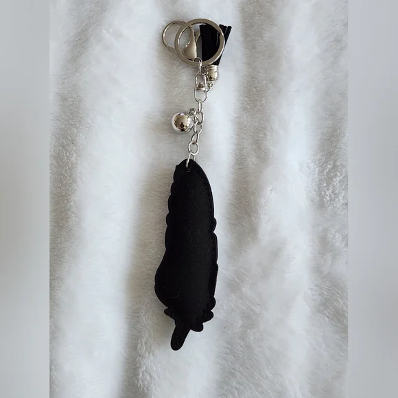 Elegant Black and Silver Feather Rhinestone Keychain Bag Charm - Picture 3 of 3
